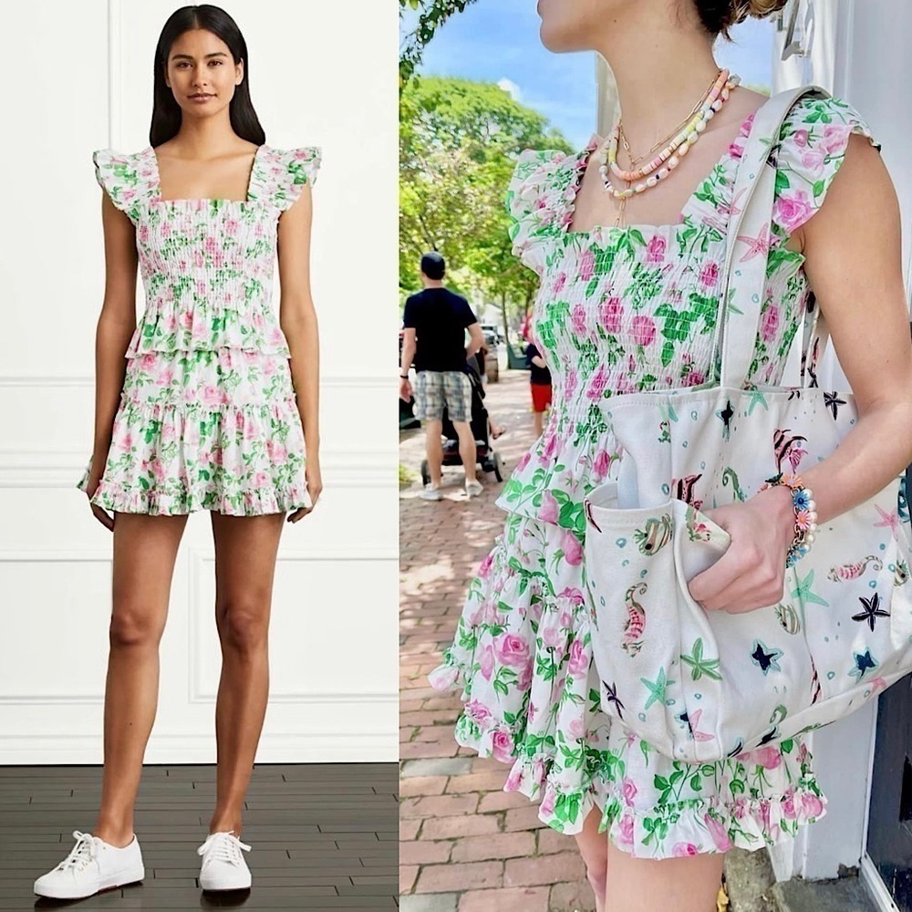 NWT HILL HOUSE Linen Rose Floral Tiered Ruffle A-Line Flounce Hem Nap Skirt‎ S